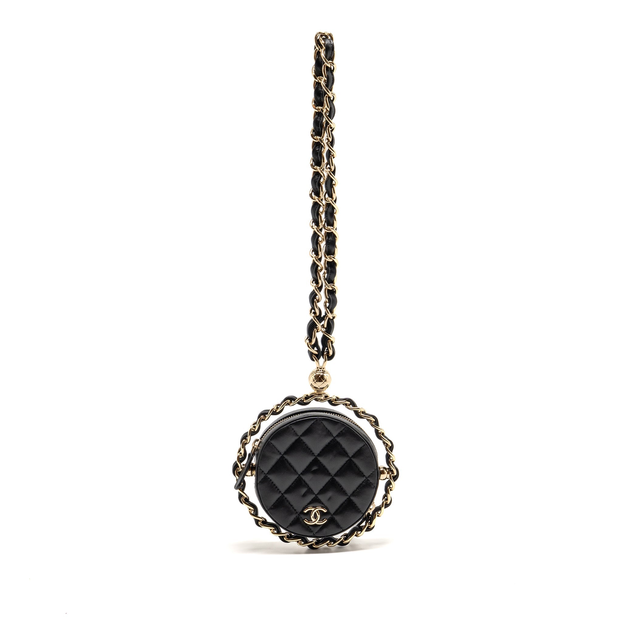 CHANEL 22C ROUND CLUTCH WITH CHAIN LAMBSKIN BLACK LGHW