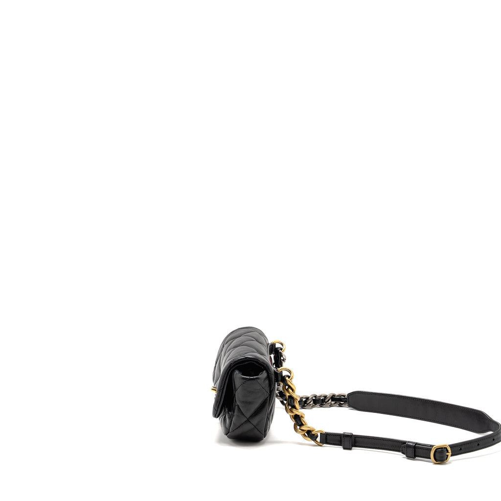 CHANEL 19 QUILTED WAIST BELT BAG SHINY GOATSKIN BLACK GHW