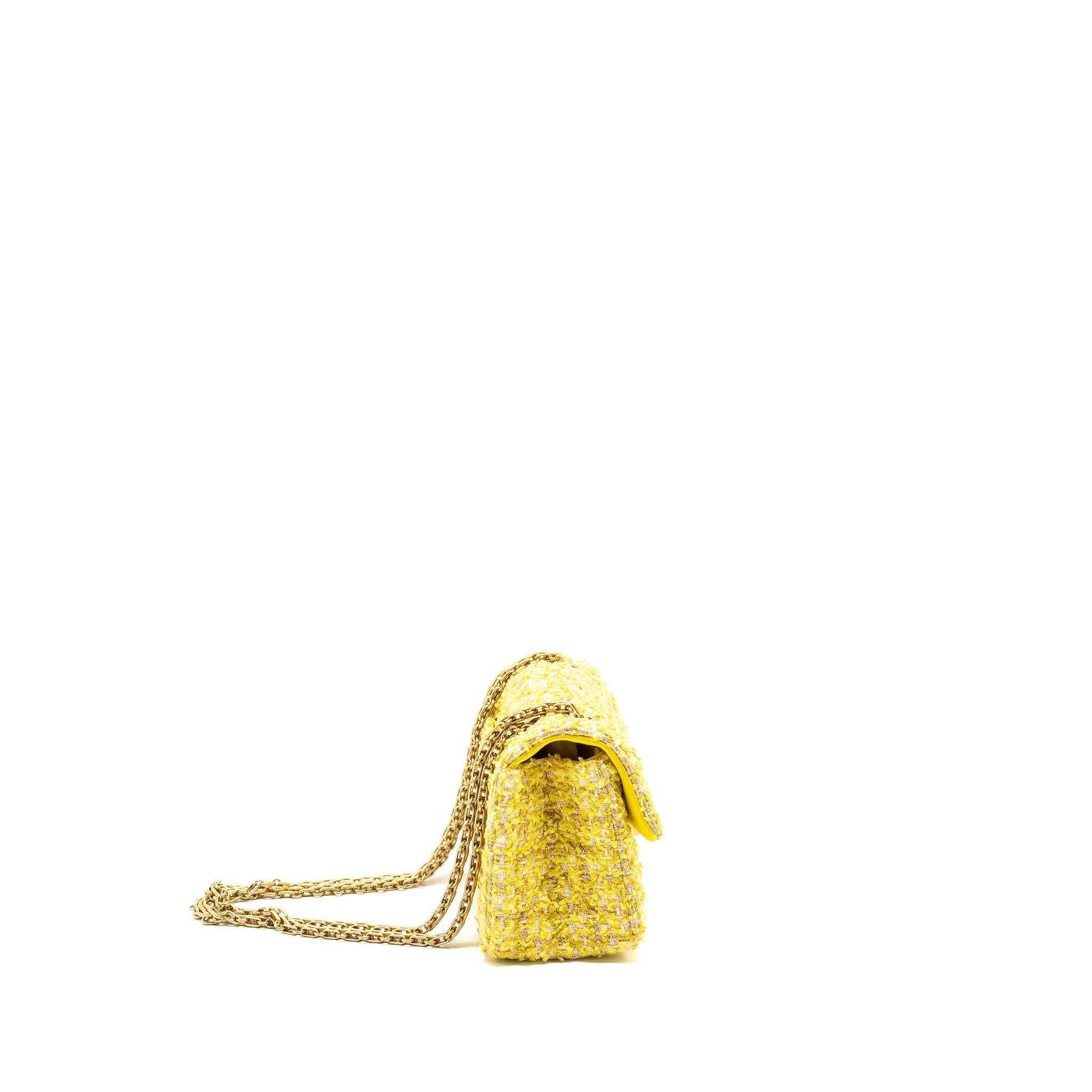 CHANEL MINI 2.55 REISSUE FLAP BAG TWEED YELLOW GHW