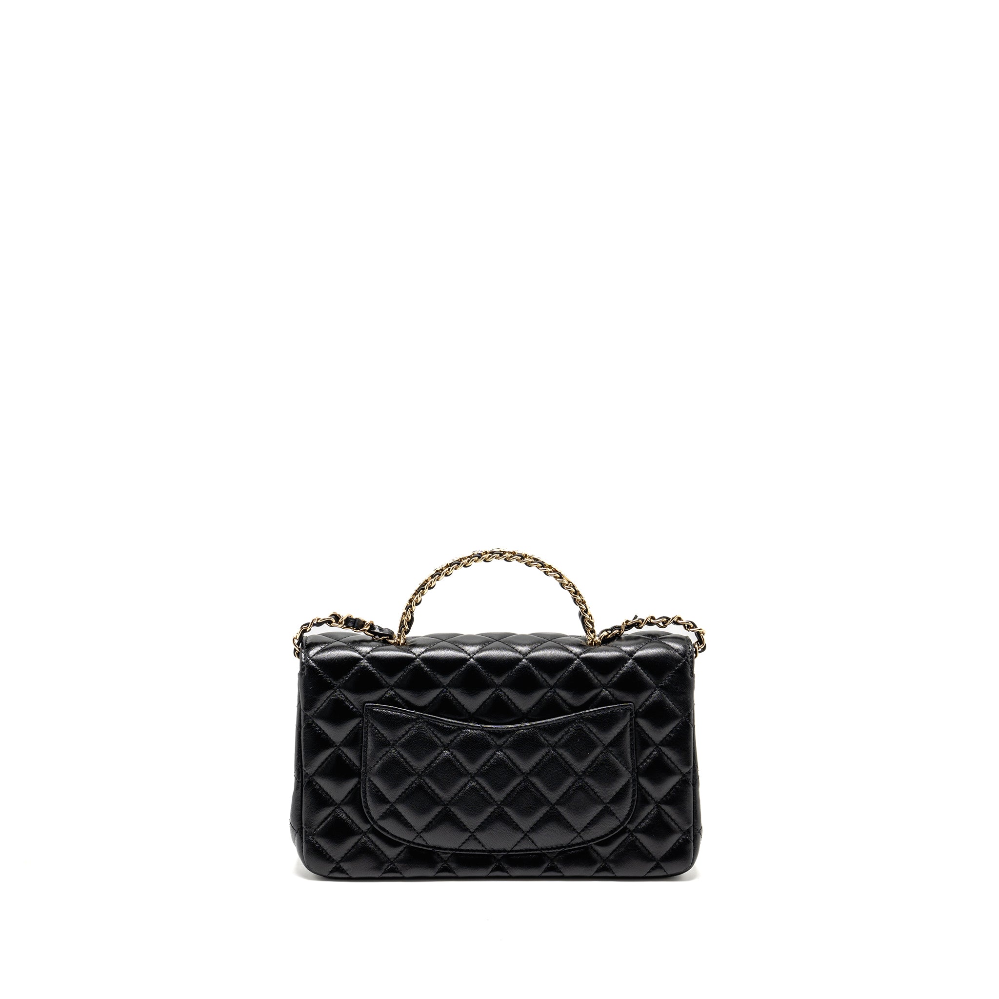 CHANEL 23A CRYSTAL TOP HANDLE FLAP BAG SHINY LAMBSKIN BLACK LGHW(MICROCHIP)