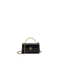 CHANEL 22B ENAMEL TOP HANDLE FLAP BAG LAMBSKIN BLACK GHW (MICROCHIP)