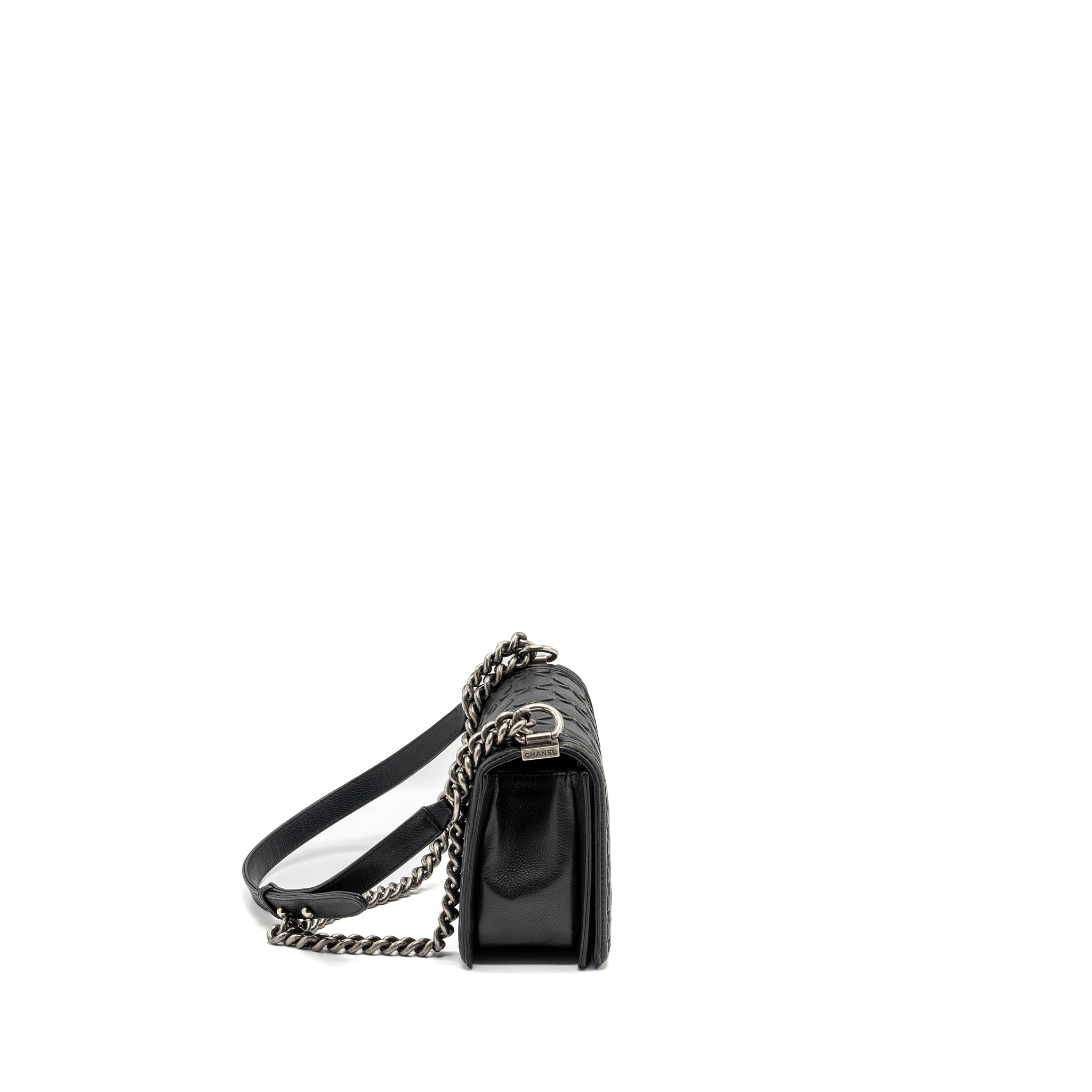 CHANEL MEDIUM BOY BAG LIMITED QUILTED CAVIAR BLACK RUTHENIUM HARDWARE