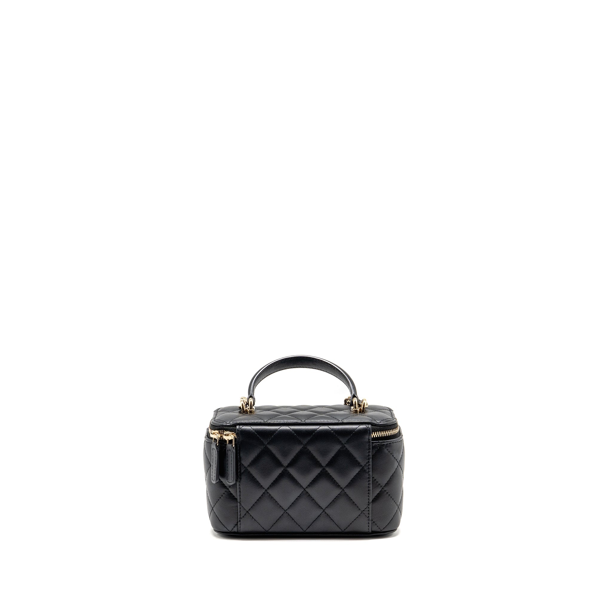 CHANEL TOP HANDLE LONG VANITY CASE WITH CHAIN LAMBSKIN BLACK LGHW (MICROCHIP)