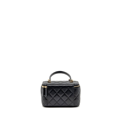 CHANEL TOP HANDLE LONG VANITY CASE WITH CHAIN LAMBSKIN BLACK LGHW (MICROCHIP)