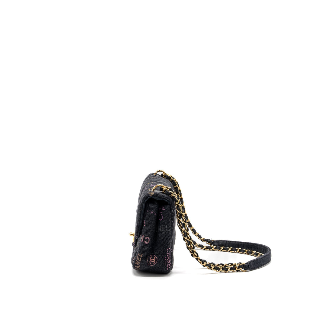 CHANEL BLACK DENIM FLAP BAG BRUSHED GHW (MICROCHIP)