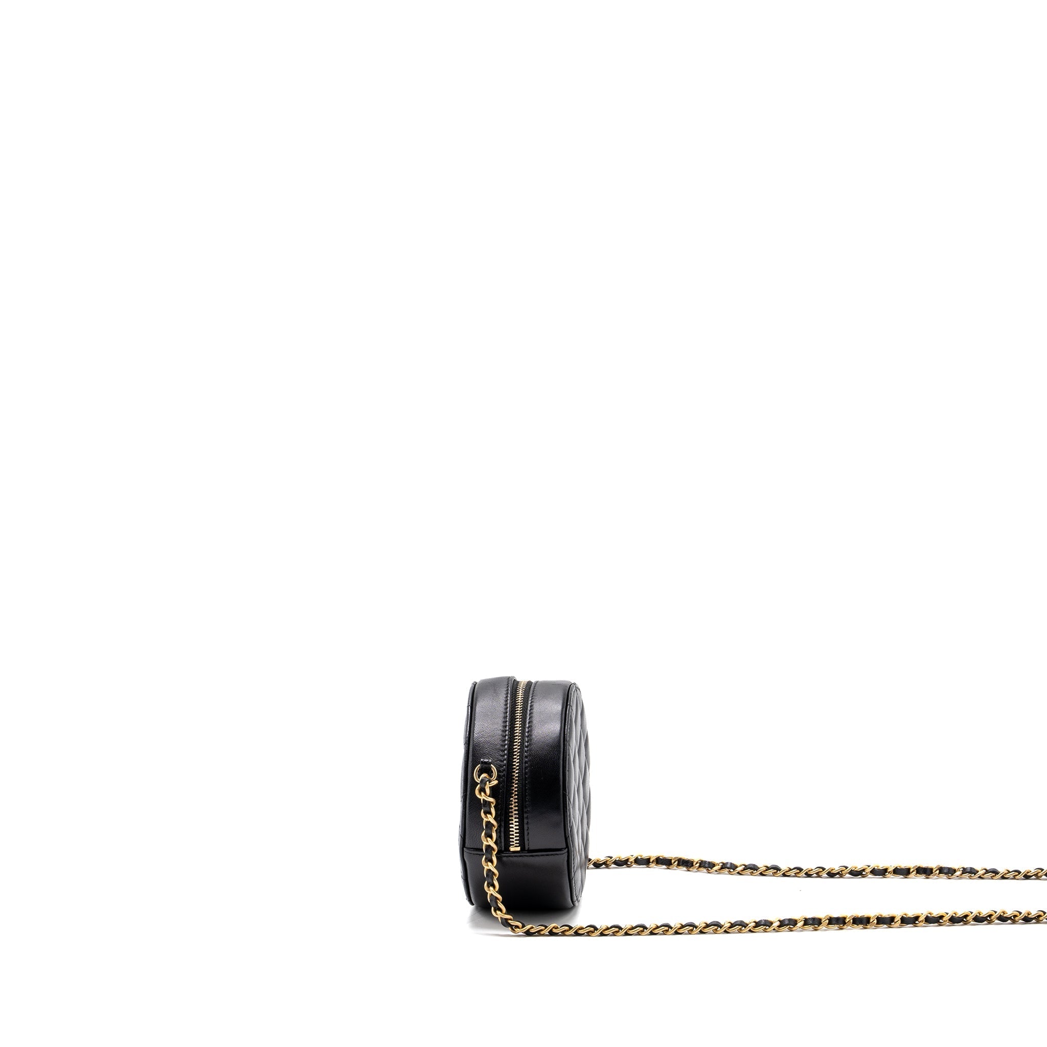 CHANEL LIMITED EDITION CHARM ROUND CLUTCH WITH CHAIN LAMBSKIN BLACK GHW