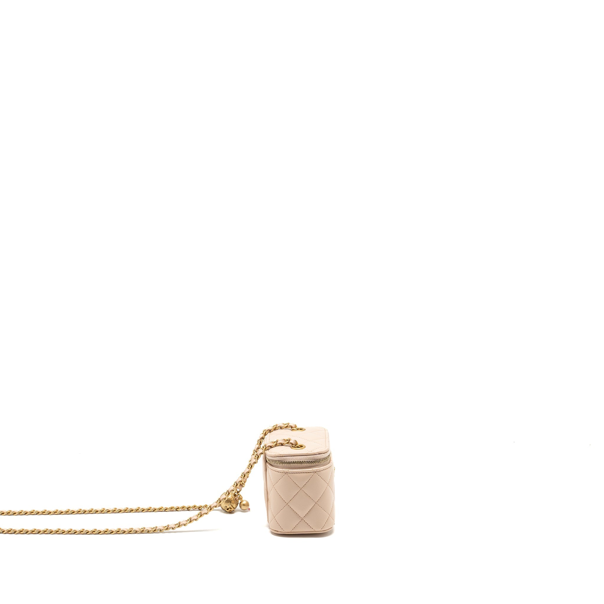 CHANEL PEARL CRUSH MINI VANITY WITH CHAIN LAMBSKIN LIGHT BEIGE GHW