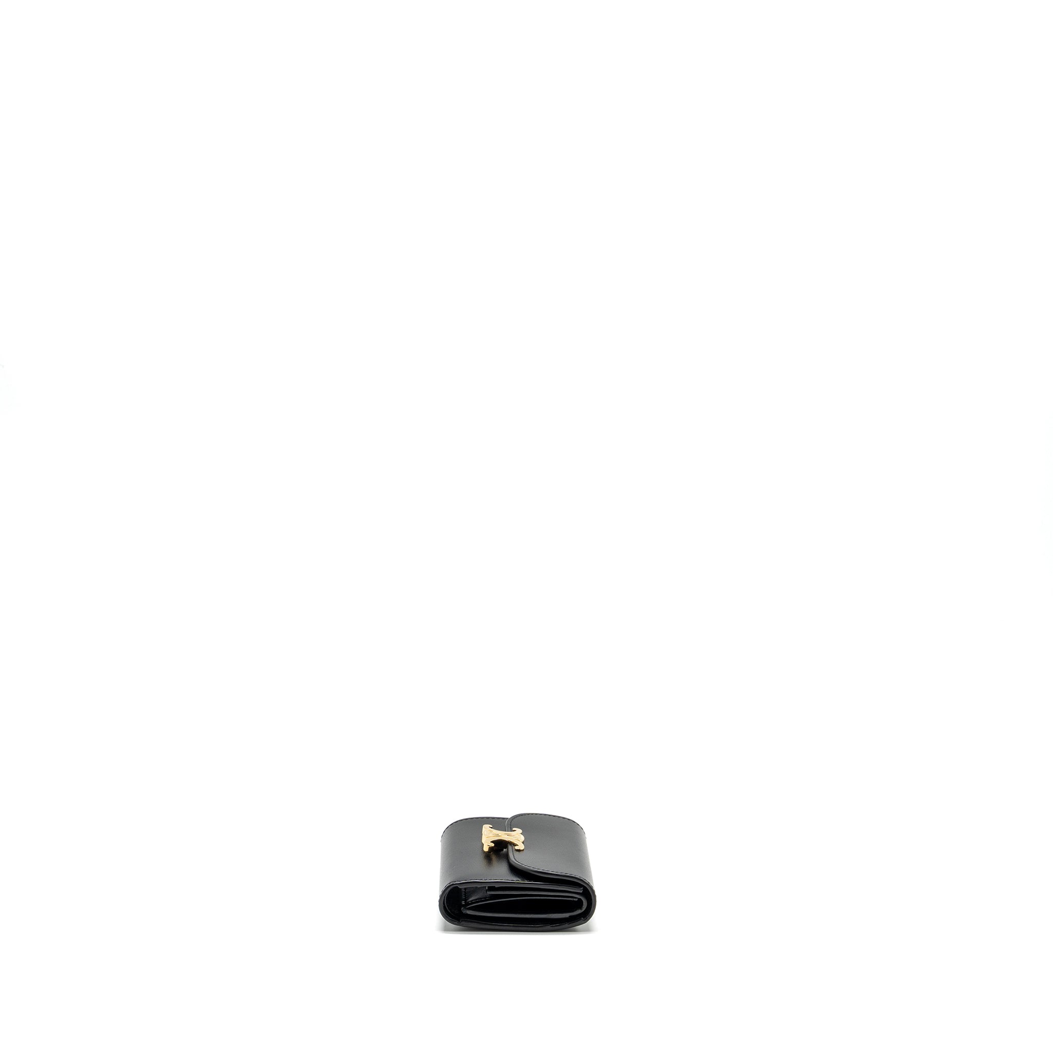 CELINE SMALL TRIOMPHE FLAP WALLET SHINY CALFSKIN BLACK GHW