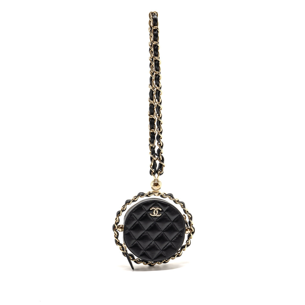 CHANEL 22C ROUND CLUTCH WITH CHAIN LAMBSKIN BLACK LGHW
