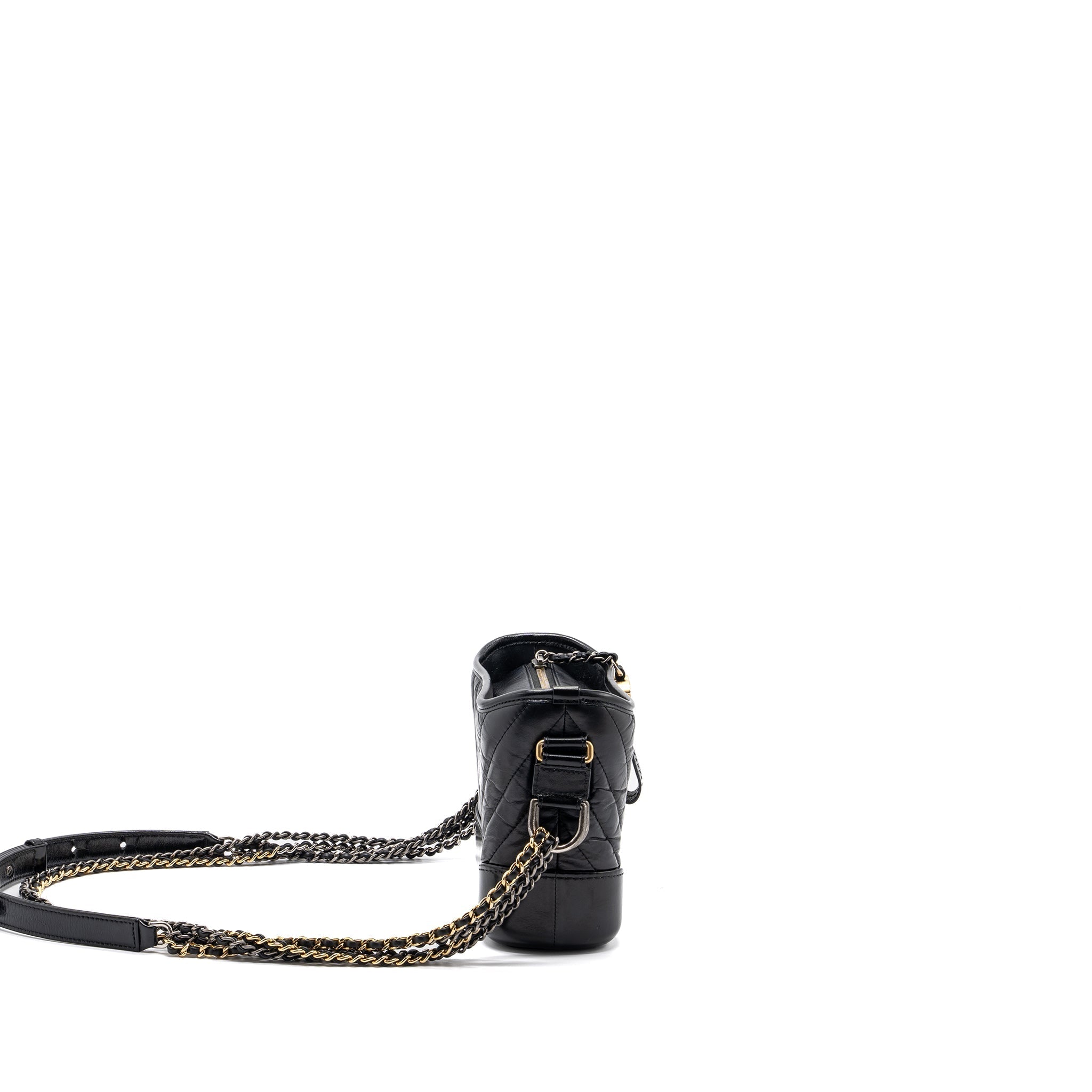 CHANEL CHEVRON SMALL GABRIELLE HOBO BAG CALFSKIN BLACK MULTICOLOR HARDWARE