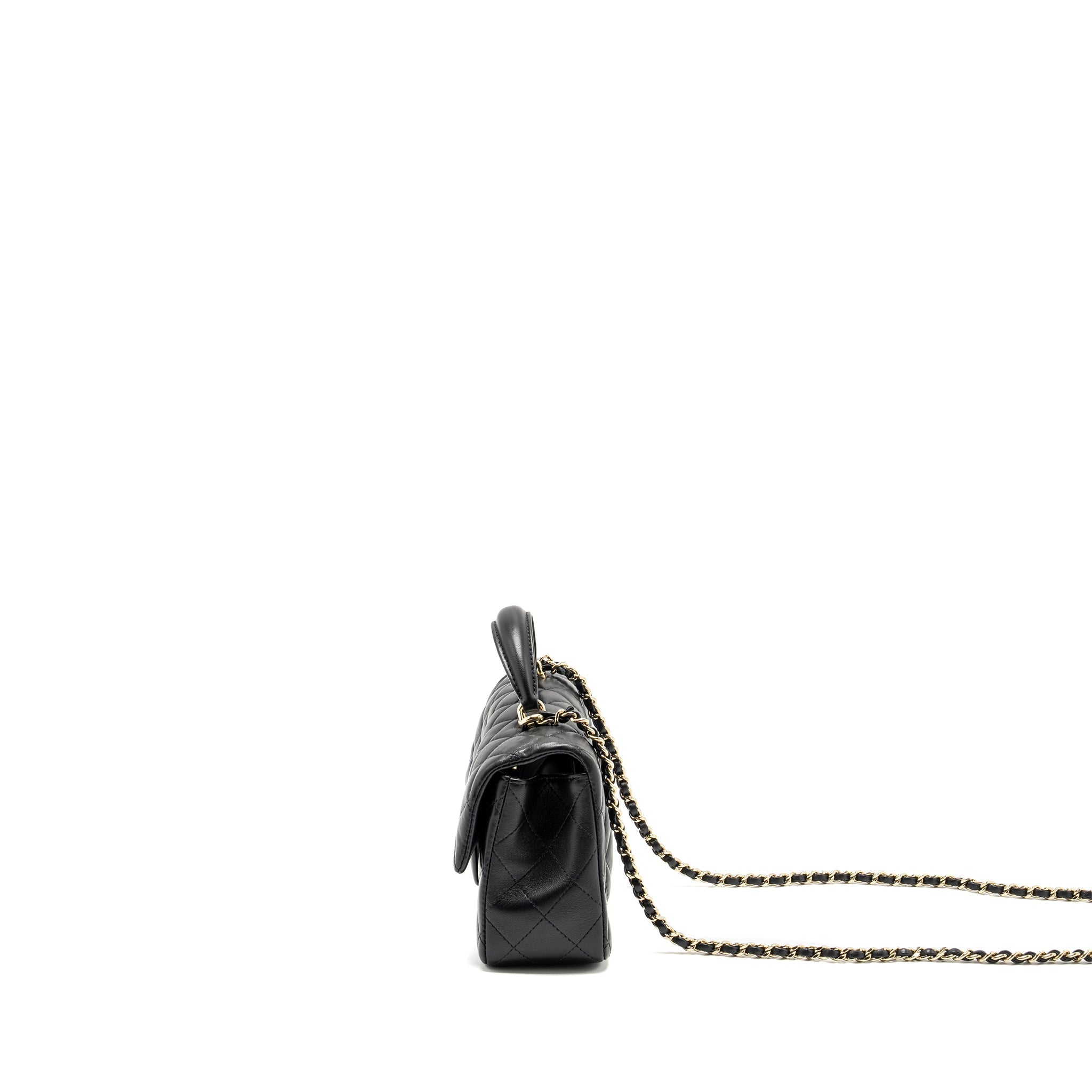 CHANEL TOP HANDLE MINI RECTANGULAR FLAP BAG LAMBSKIN BLACK LGHW (MICROCHIP)