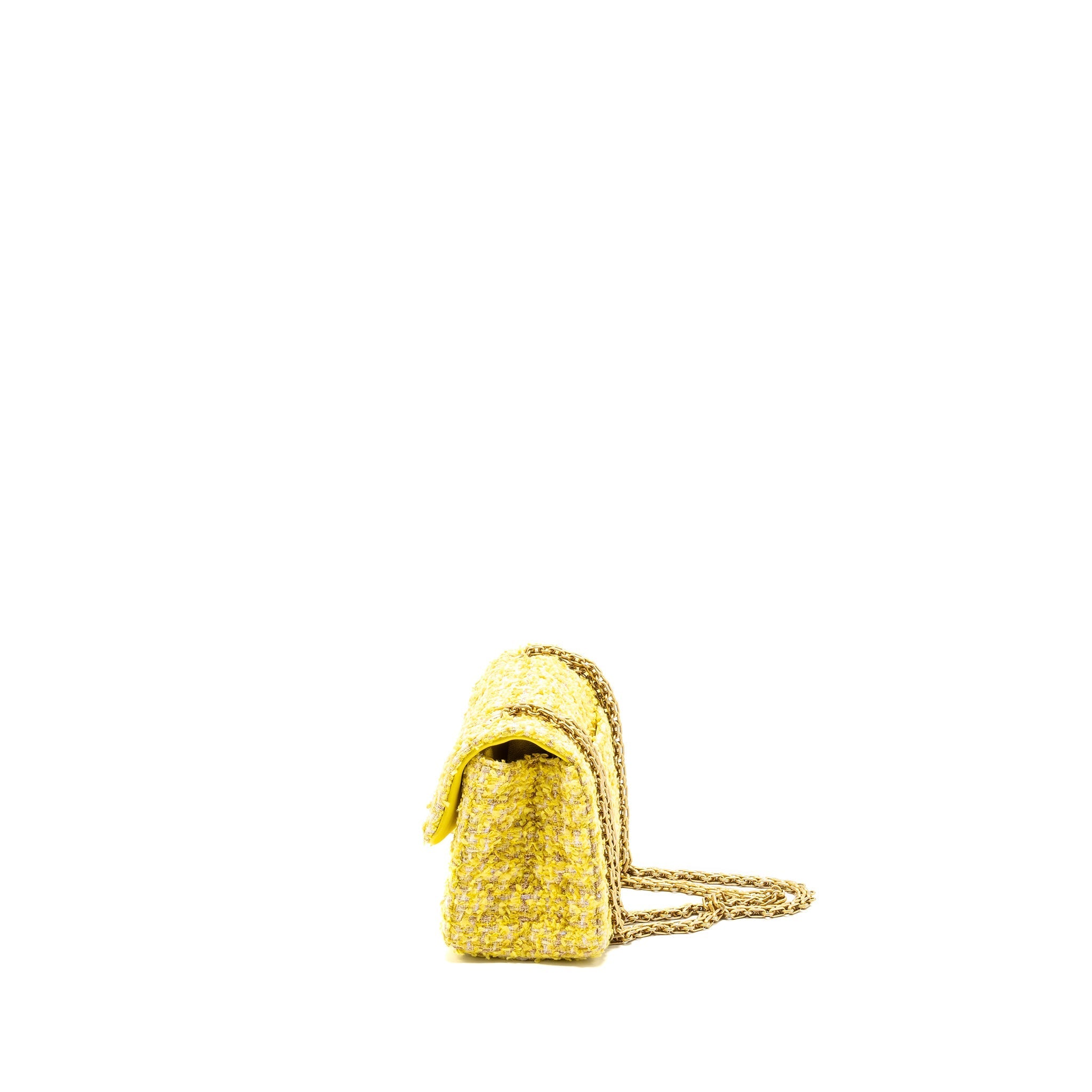 CHANEL MINI 2.55 REISSUE FLAP BAG TWEED YELLOW GHW