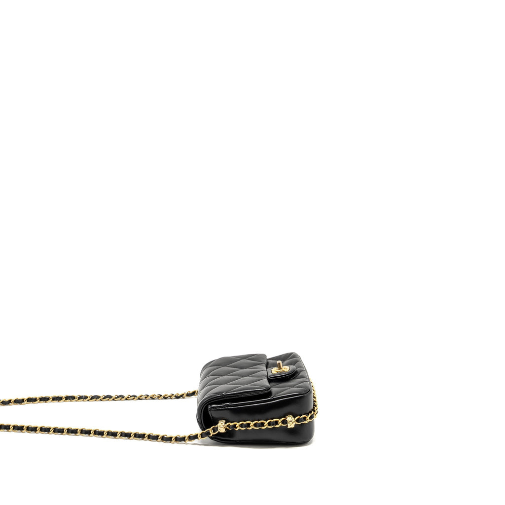 CHANEL MINI COCO CC LOGO QUILTED FLAP BAG LAMBSKIN BLACK GHW (MICROCHIP)