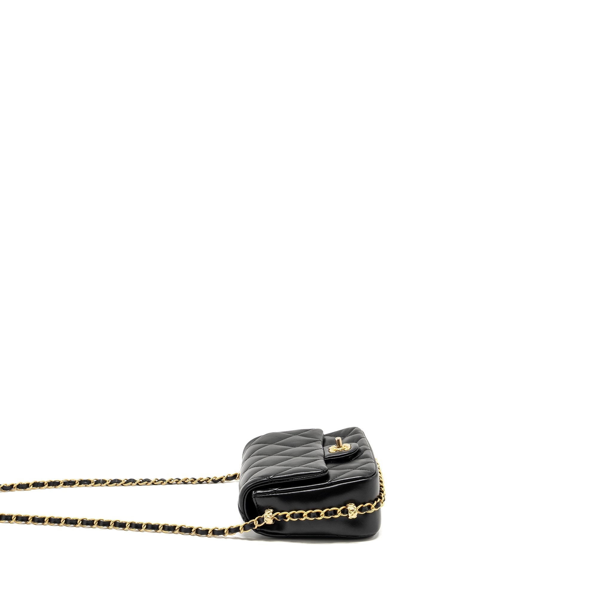 CHANEL MINI COCO CC LOGO QUILTED FLAP BAG LAMBSKIN BLACK GHW (MICROCHIP)