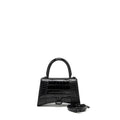 BALENCIAGA HOURGLASS S CROC-EMBOSSED CALFSKIN SO BLACK