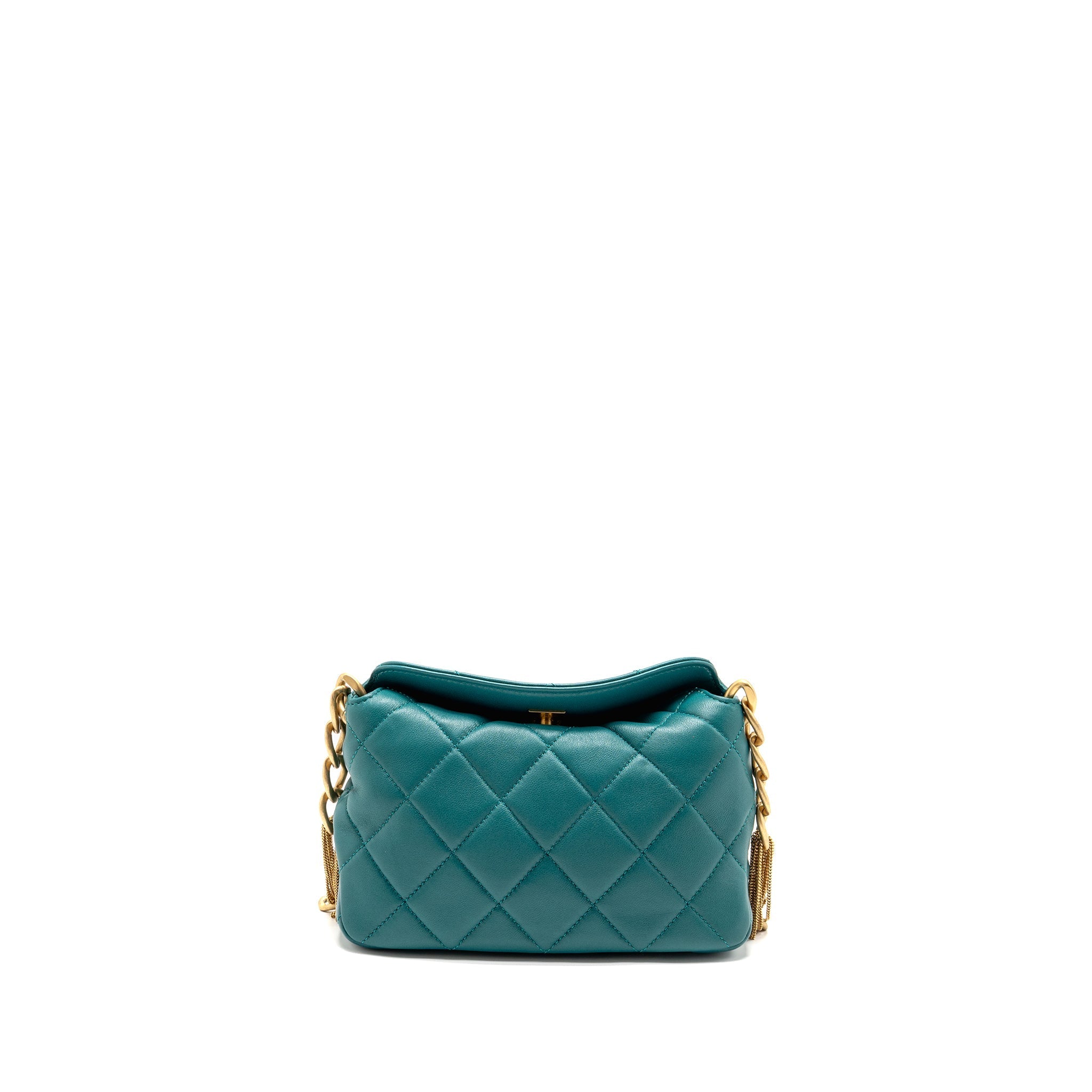 CHANEL 23A SMALL CC HOBO BAG WITH DETAILED CHAIN LAMBSKIN DARK GREEN GHW (MICROCHIP)