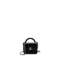 CHANEL TOP HANDLE MINI FLAP BAG WITH CHAIN LAMBSKIN BLACK LGHW (MICROCHIP)