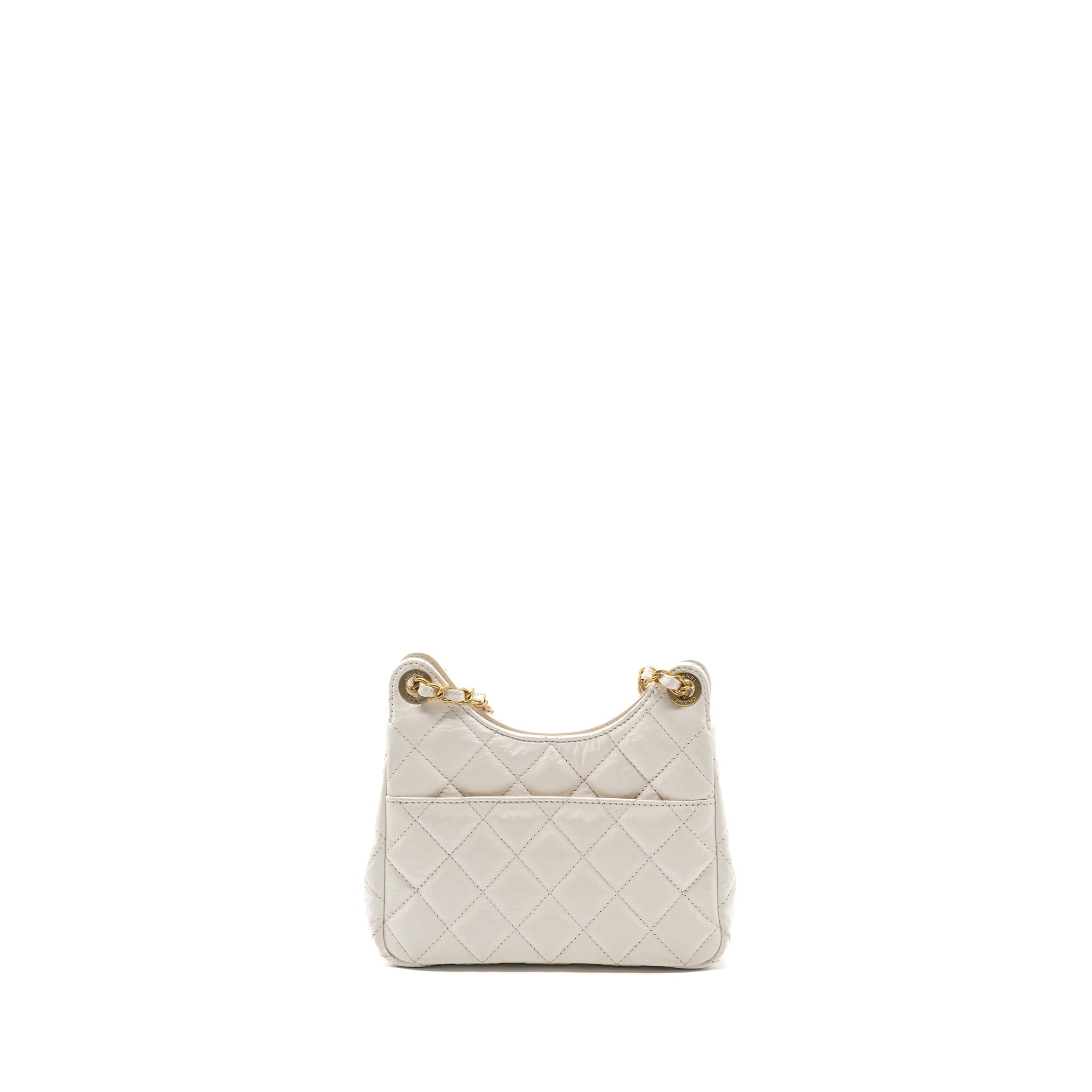 CHANEL 23B SMALL HOBO BAG SHINY CALFSKIN WHITE BRUSHED GHW(MICROCHIP)