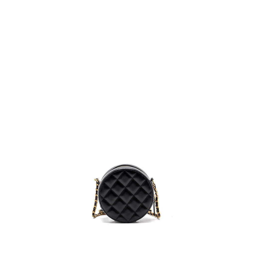 CHANEL LIMITED EDITION CHARM ROUND CLUTCH WITH CHAIN LAMBSKIN BLACK GHW