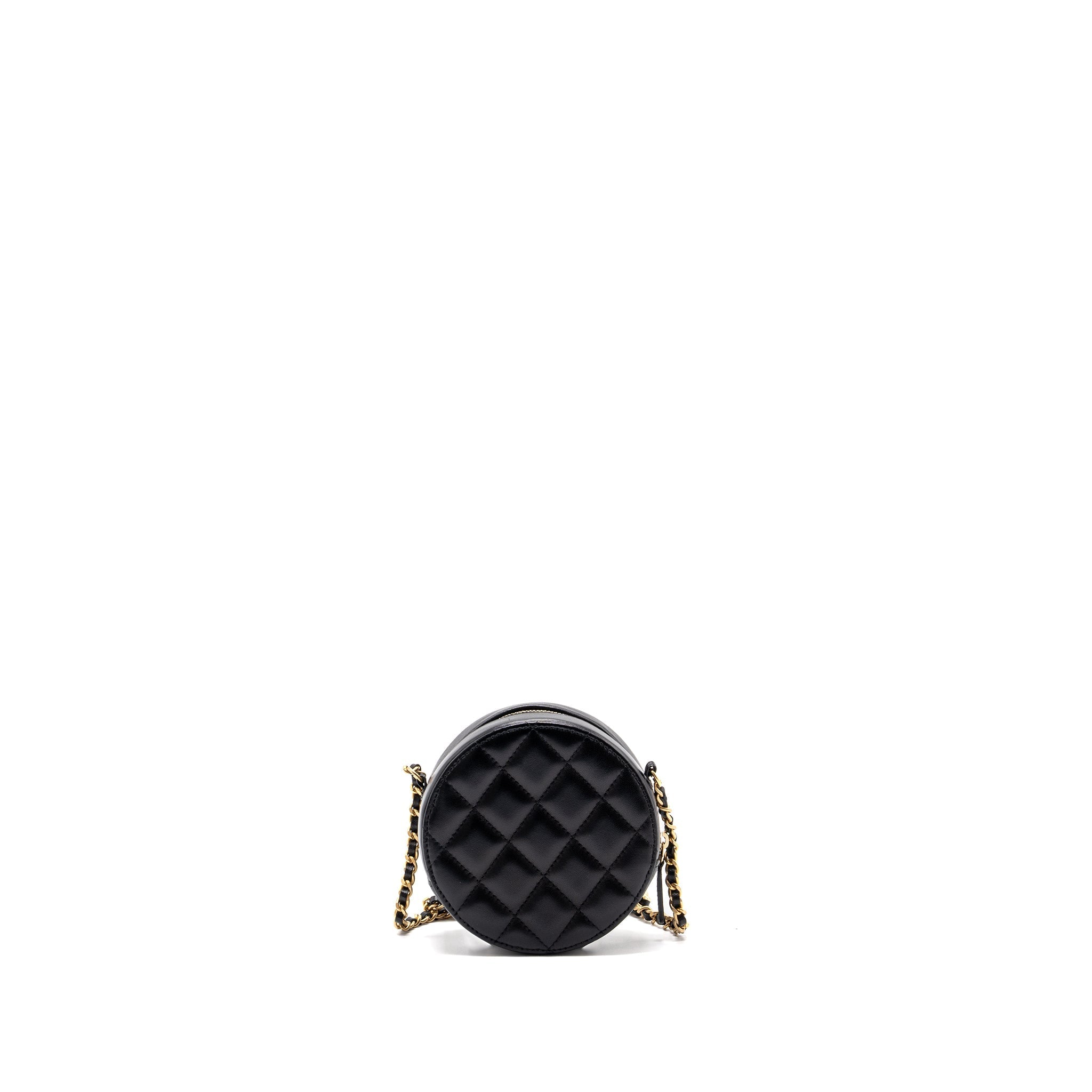 CHANEL LIMITED EDITION CHARM ROUND CLUTCH WITH CHAIN LAMBSKIN BLACK GHW