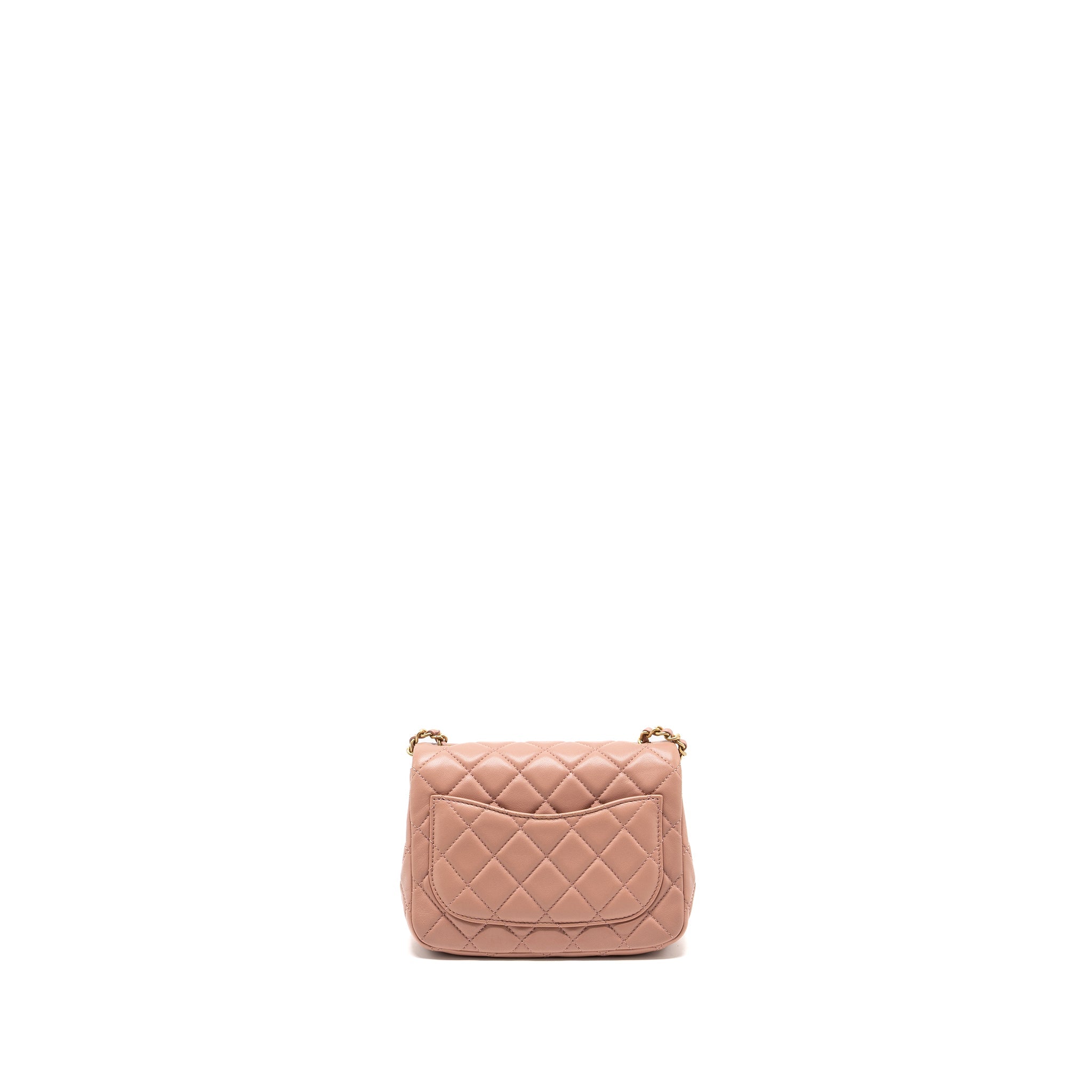 CHANEL PEARL CRUSH MINI SQUARE FLAP BAG LAMBSKIN PINK GHW (MICROCHIP)