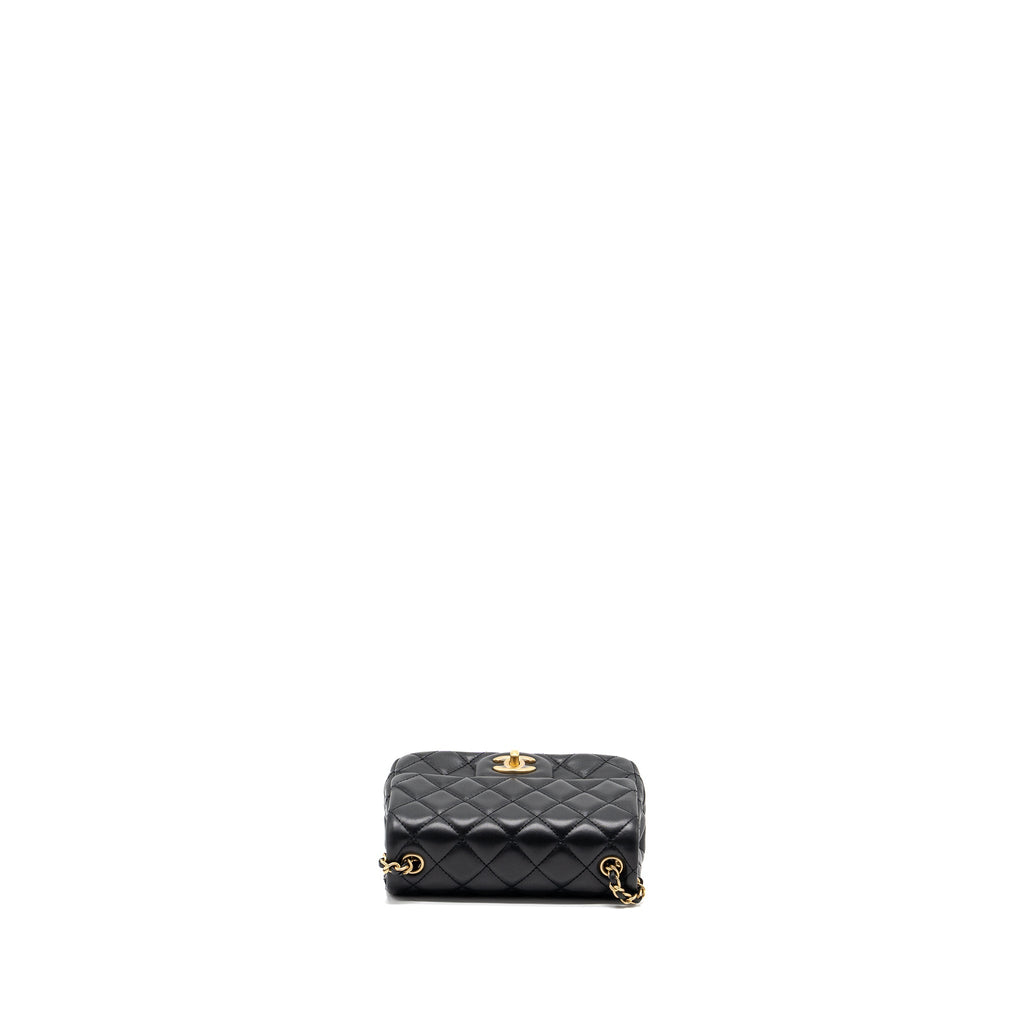 CHANEL PEARL CRUSH MINI SQUARE FLAP BAG LAMBSKIN BLACK GHW (MICROCHIP)