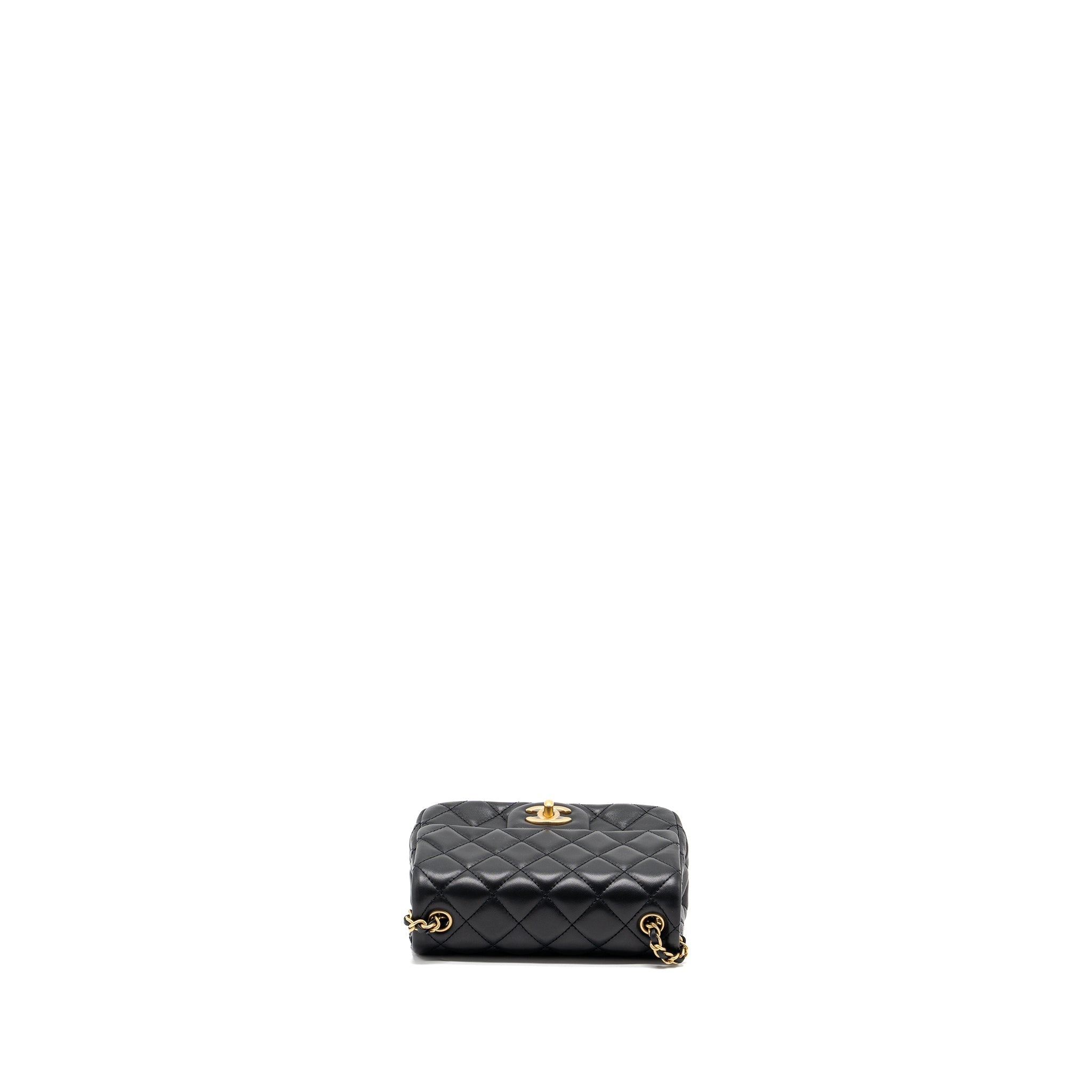 CHANEL PEARL CRUSH MINI SQUARE FLAP BAG LAMBSKIN BLACK GHW (MICROCHIP)
