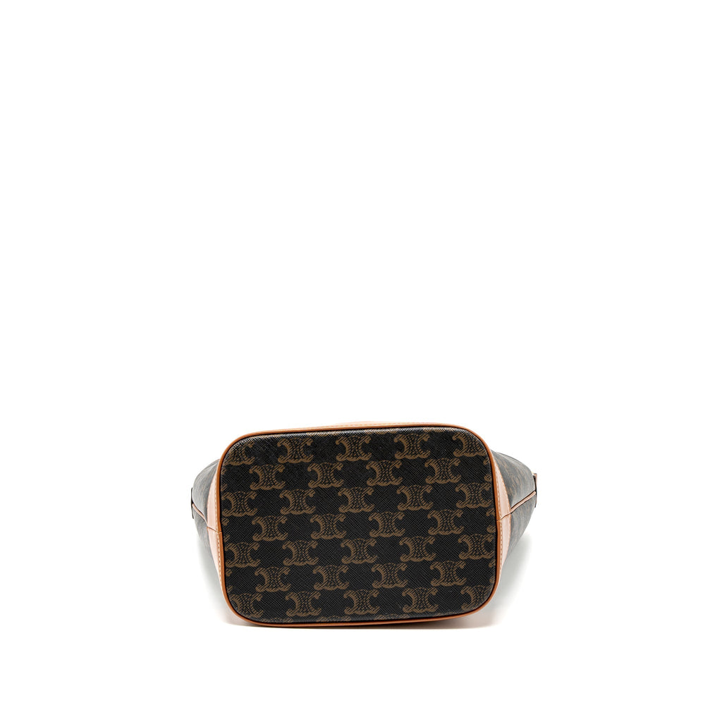 CELINE SMALL BUCKET BAG TRIOMPHE CANVAS/CALFSKIN TAN GHW