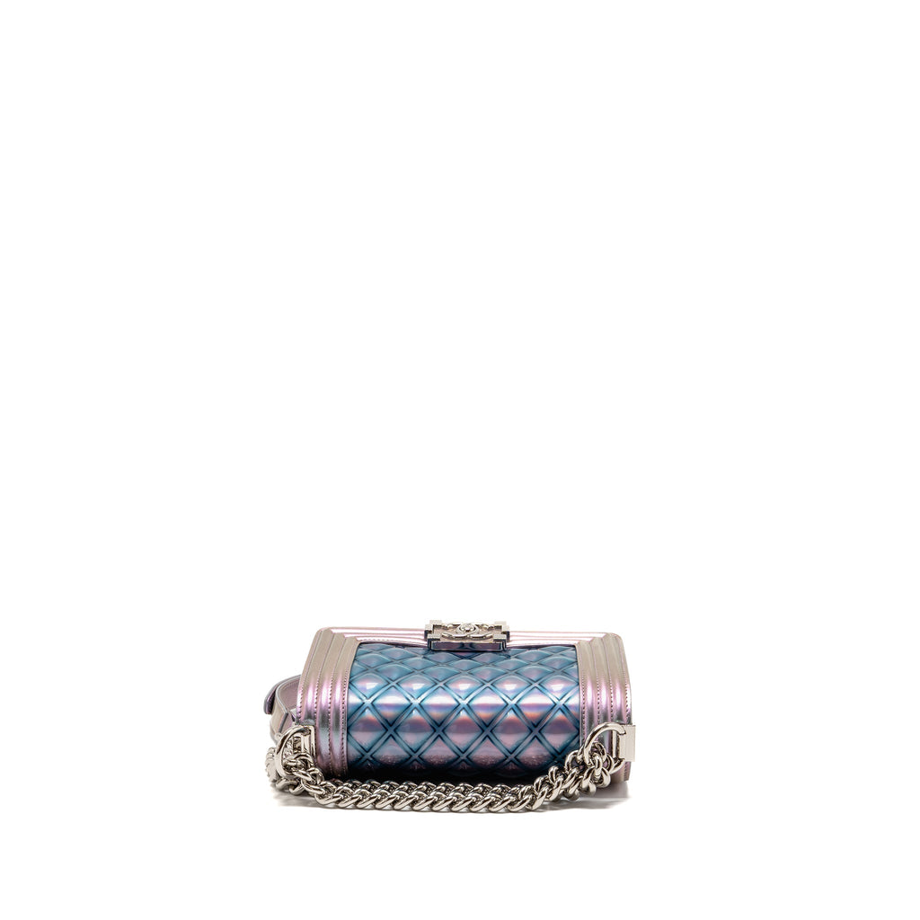 CHANEL SMALL BOY BAG LIMITED EDITION PATENT LEATHER IRIDESCENT LIGHT PURPLE SHW