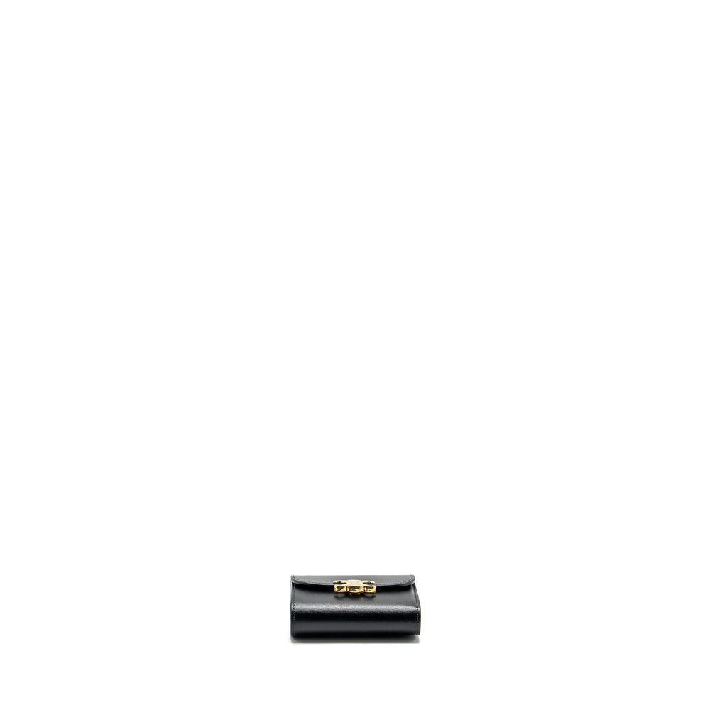 CELINE SMALL TRIOMPHE FLAP WALLET SHINY CALFSKIN BLACK GHW