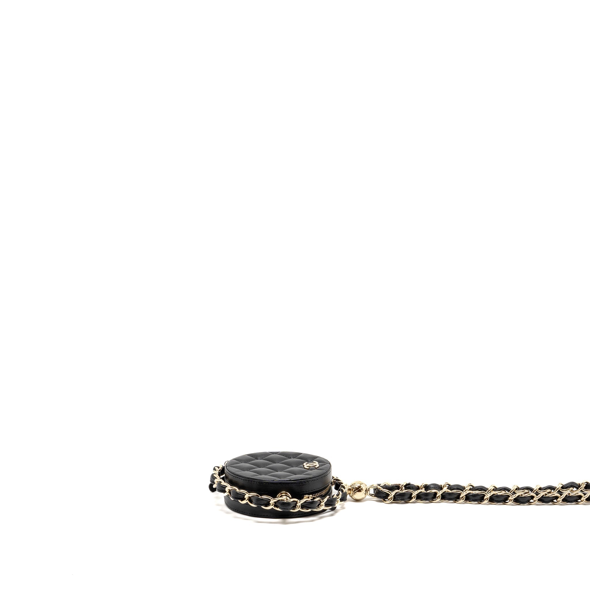 CHANEL 22C ROUND CLUTCH WITH CHAIN LAMBSKIN BLACK LGHW
