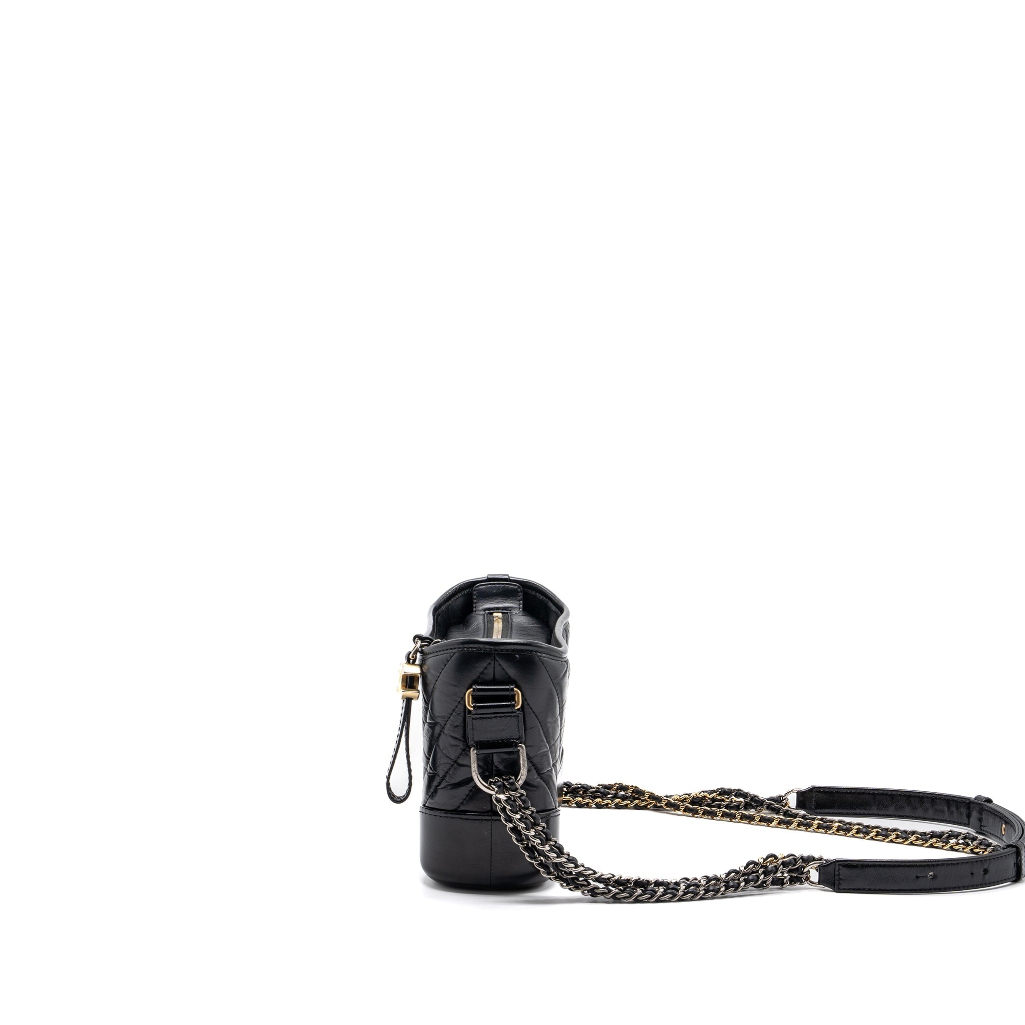 CHANEL CHEVRON SMALL GABRIELLE HOBO BAG CALFSKIN BLACK MULTICOLOR HARDWARE