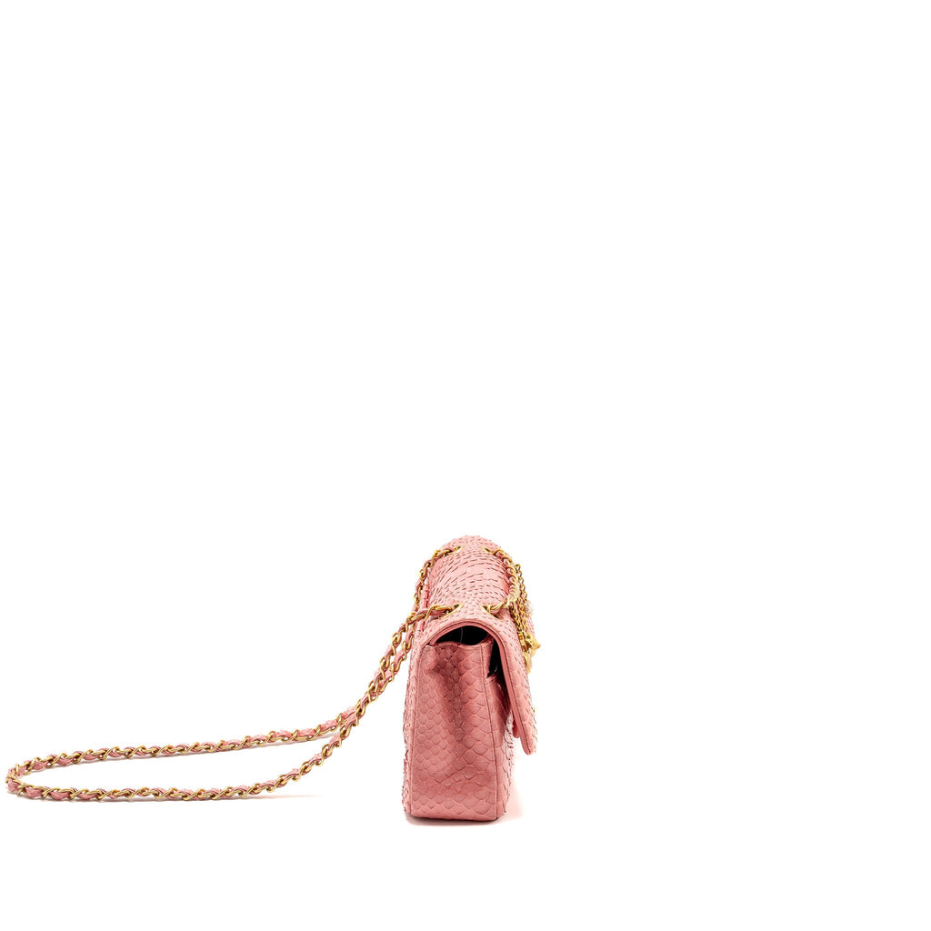 CHANEL MEDIUM FLAP BAG WITH DETAILED CHARMS PYTHON PINK GHW