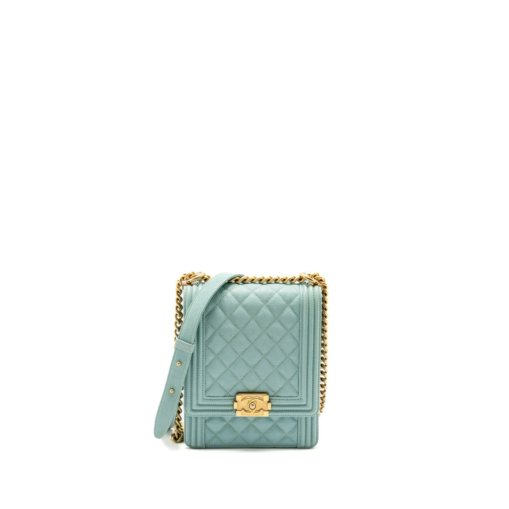 CHANEL NORTH SOUTH BOY BAG CAVIAR LIGHT BLUE GHW