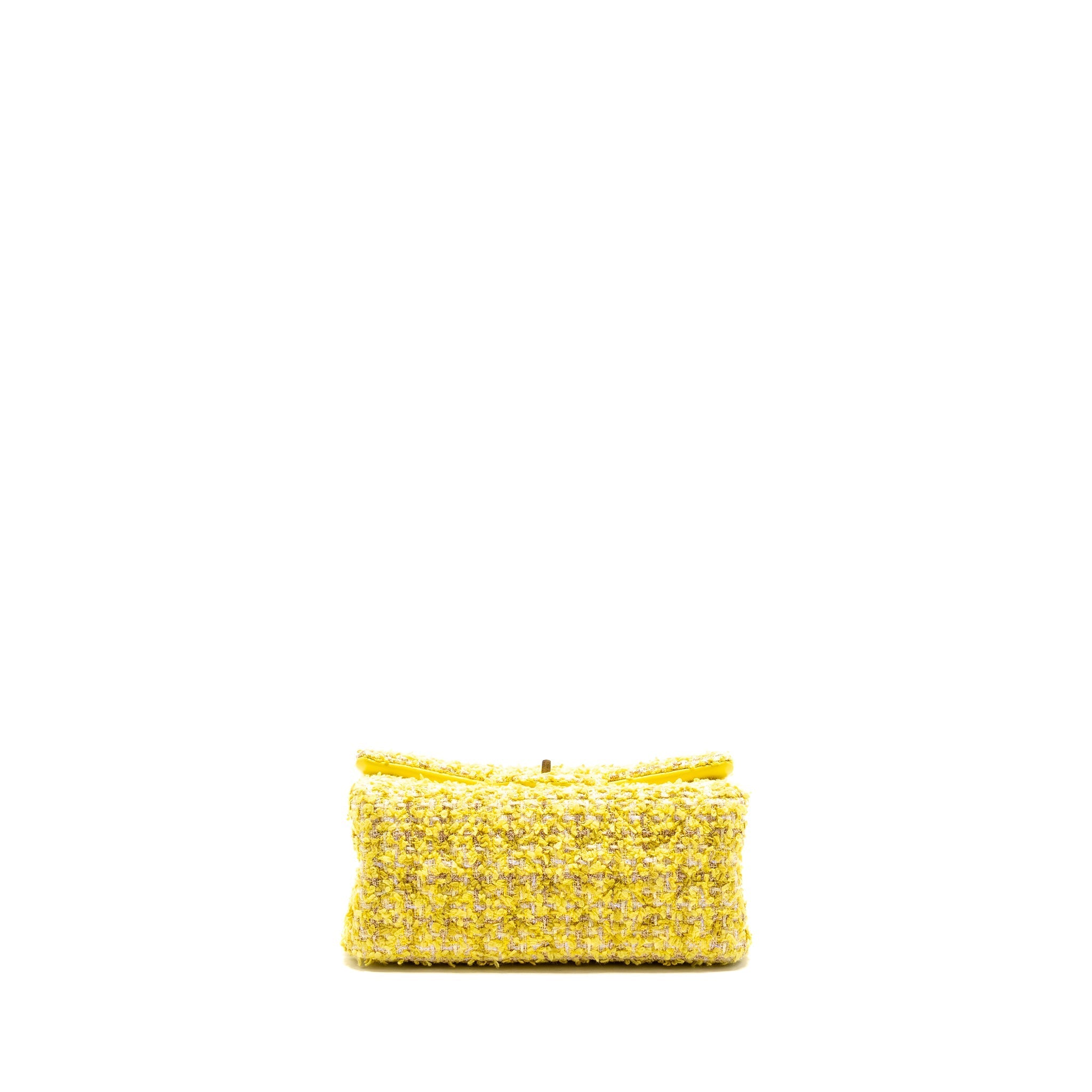 CHANEL MINI 2.55 REISSUE FLAP BAG TWEED YELLOW GHW
