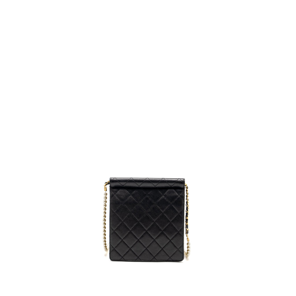 CHANEL 19S PEARL CHAIN QUILTED VERTICAL FLAP BAG LAMBSKIN BLACK GHW