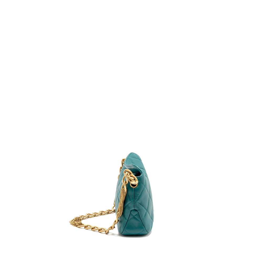 CHANEL 23A SMALL CC HOBO BAG WITH DETAILED CHAIN LAMBSKIN DARK GREEN GHW (MICROCHIP)
