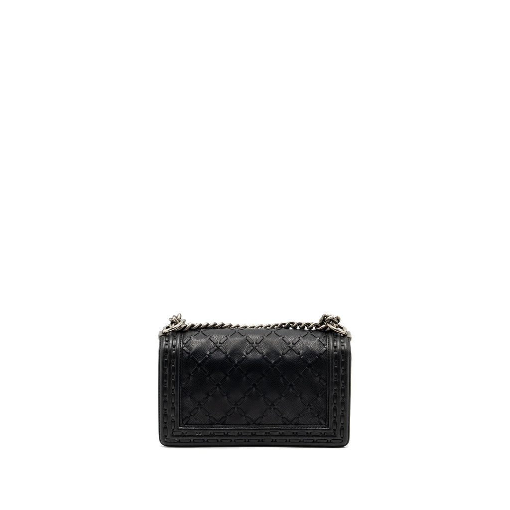 CHANEL MEDIUM BOY BAG LIMITED QUILTED CAVIAR BLACK RUTHENIUM HARDWARE