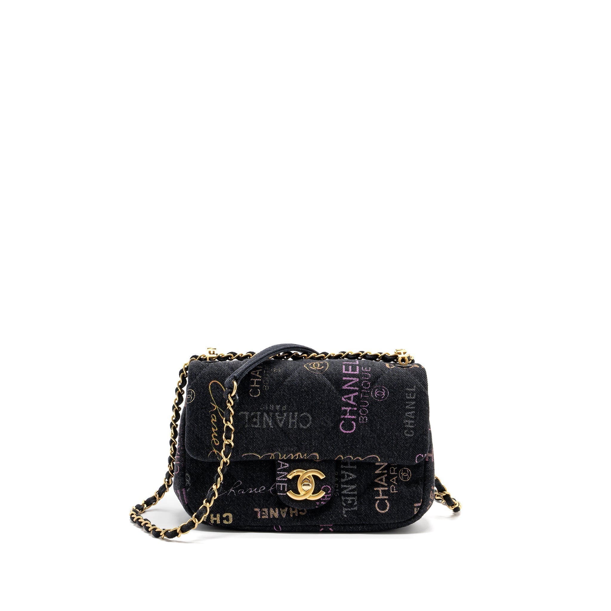 CHANEL BLACK DENIM FLAP BAG BRUSHED GHW (MICROCHIP)