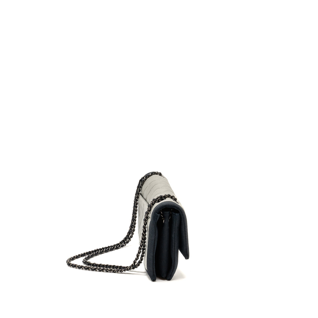 CHANEL QUILTED FLAP WITH FABRIC EDGE LAMBSKIN GREY/ BLACK WITH BLACK HARDWARE