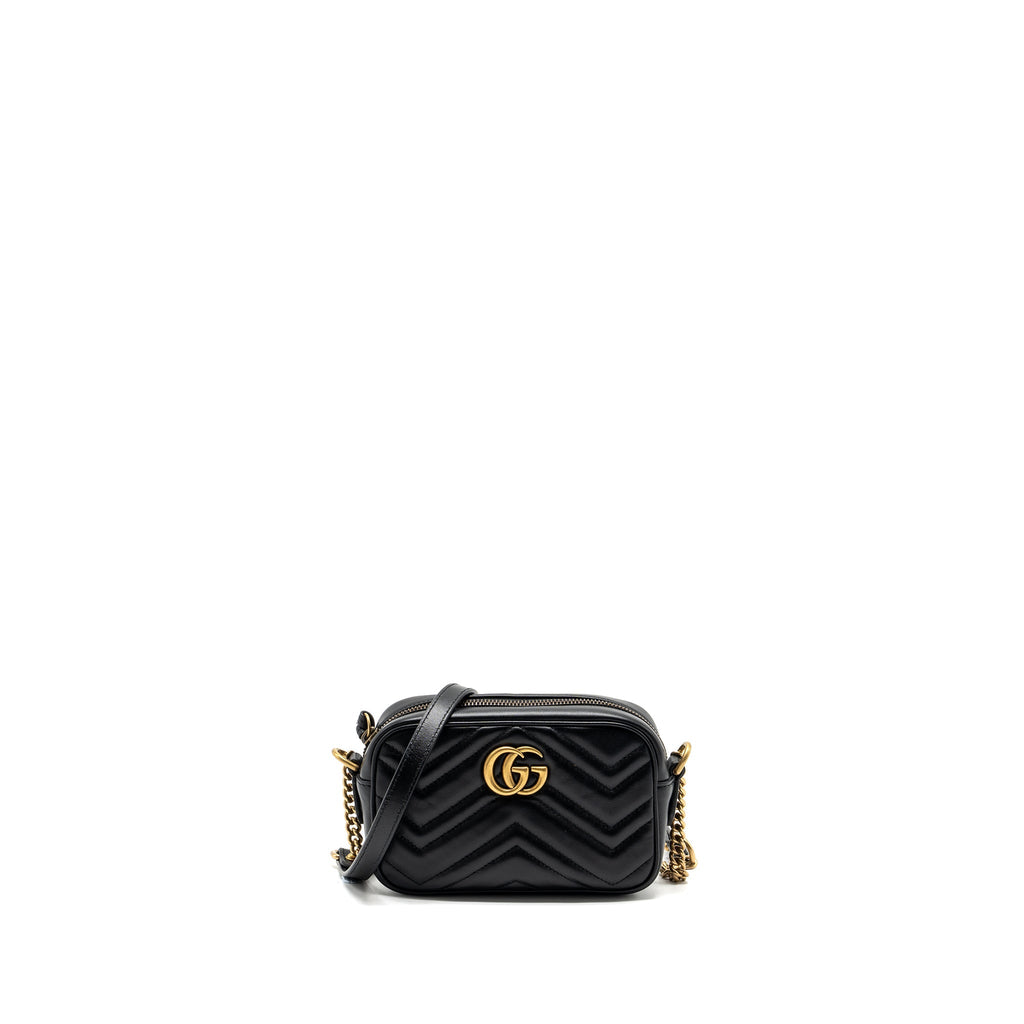 GUCCI GG MARMONT MATELASSE MINI CAMERA BAG CALFSKIN BLACK GHW