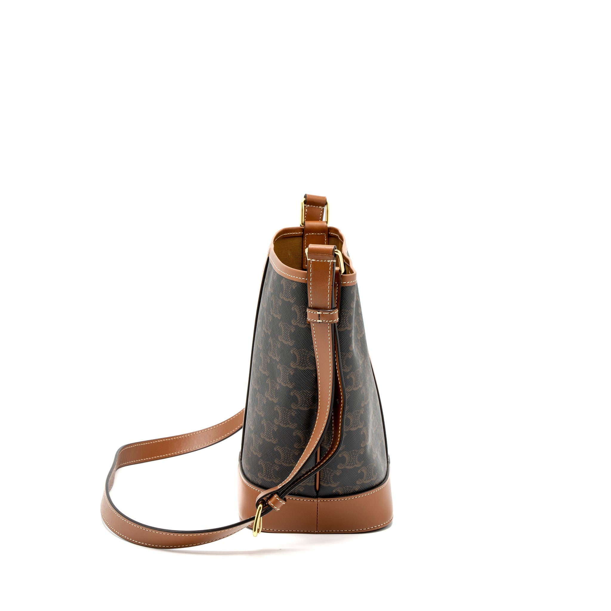 CELINE SMALL BUCKET BAG TRIOMPHE CANVAS/CALFSKIN TAN GHW