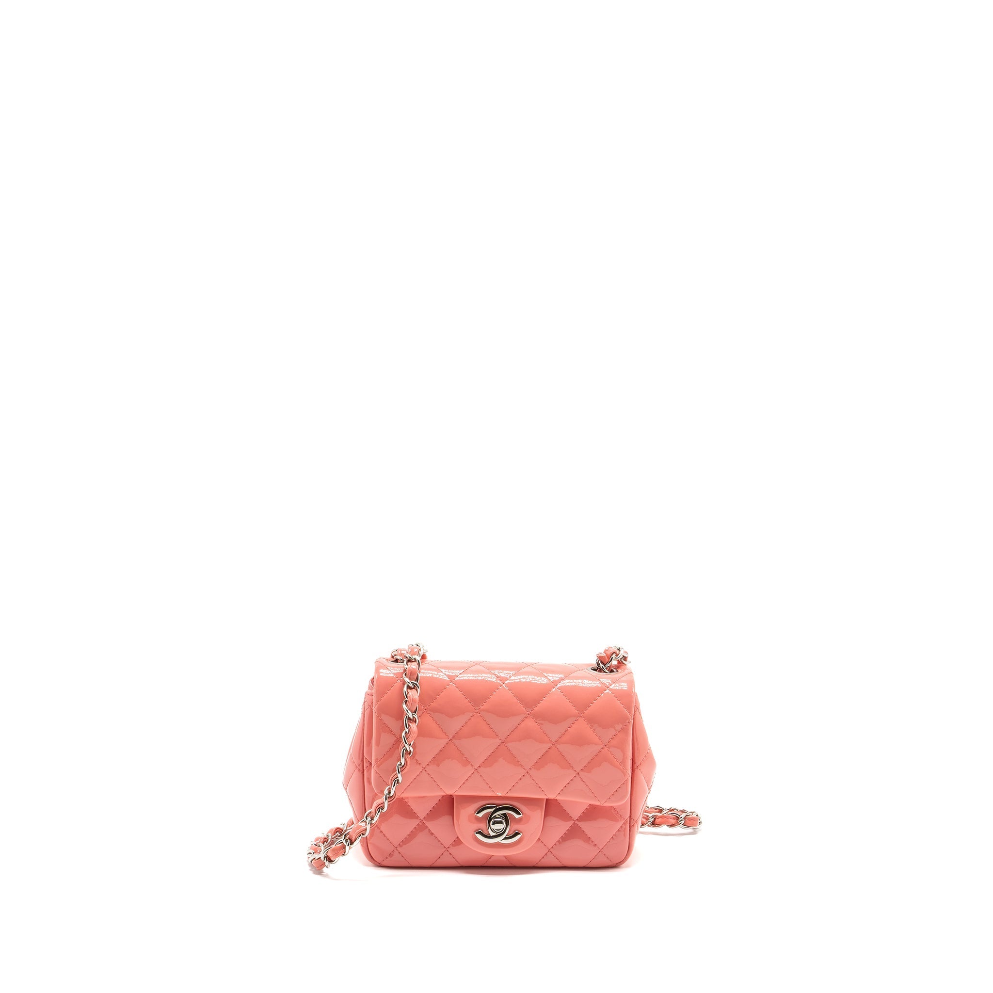 CHANEL MINI SQUARE FLAP BAG PATENT PINK SHW