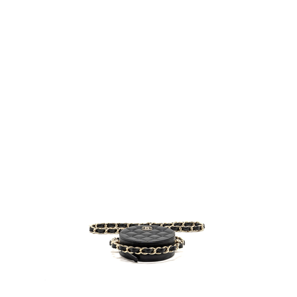 CHANEL 22C ROUND CLUTCH WITH CHAIN LAMBSKIN BLACK LGHW