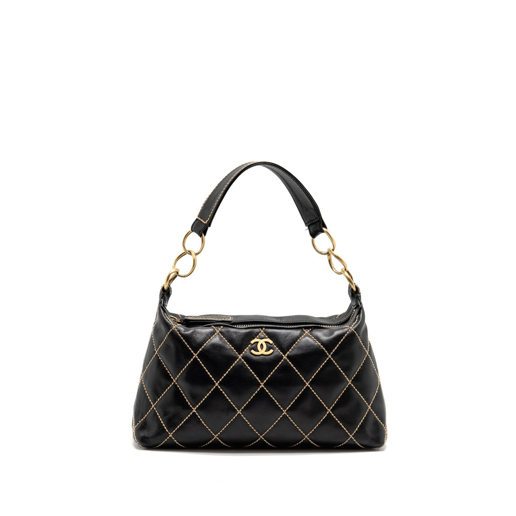 CHANEL VINTAGE WILD STITCH SHOULDER BAG CALFSKIN BLACK GHW