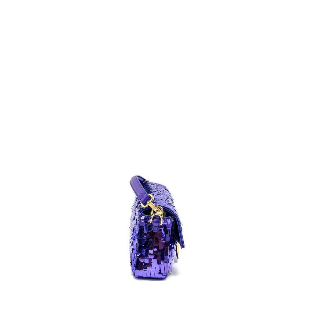 FENDI BAGUETTE BAG LIMITED EDITION SEQUIN/LEATHER PURPLE GHW