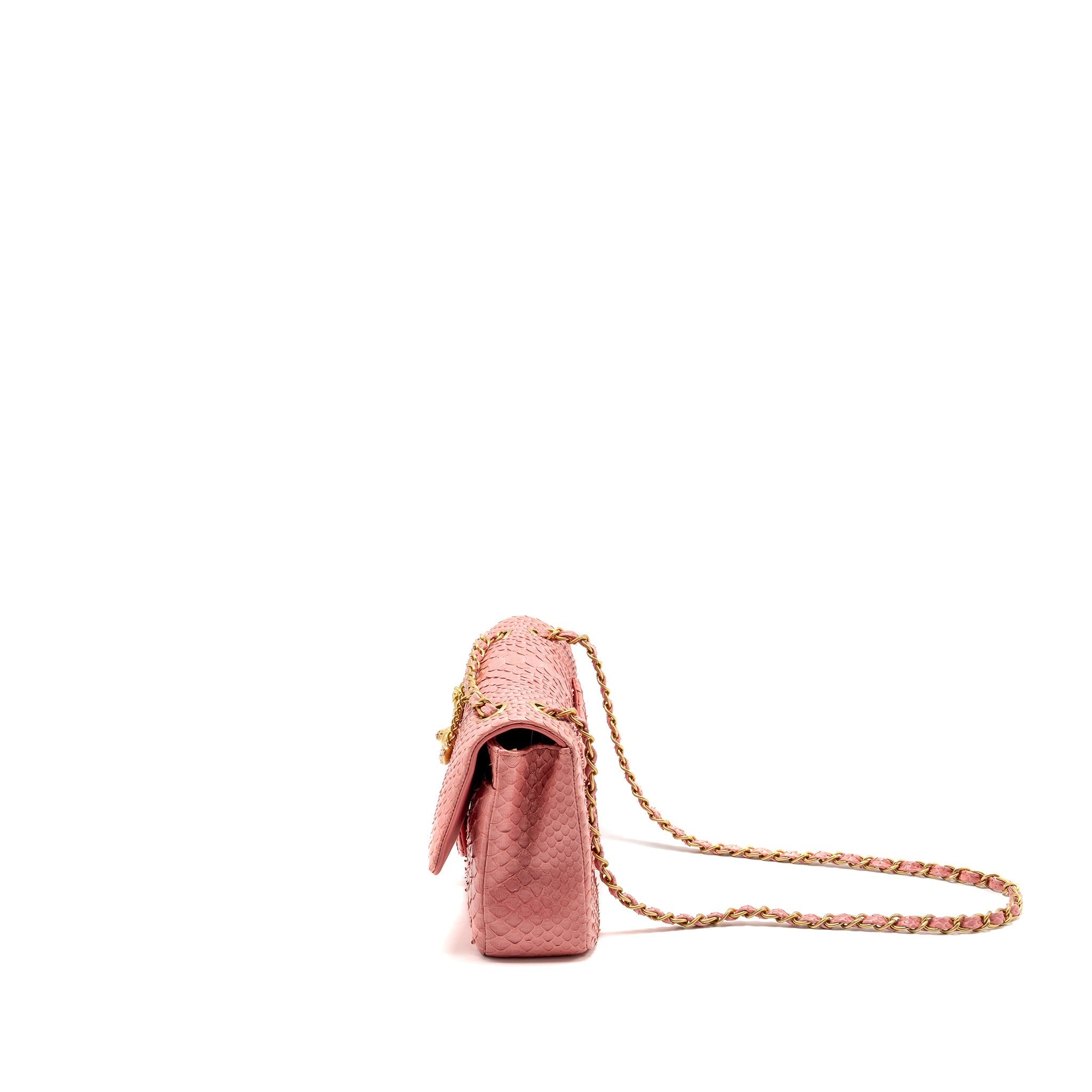 CHANEL MEDIUM FLAP BAG WITH DETAILED CHARMS PYTHON PINK GHW