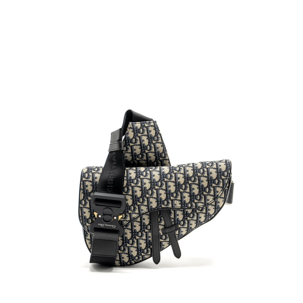 DIOR HOMME SADDLE BAG OBLIQUE JACQUARD BEIGE/BLACK GHW