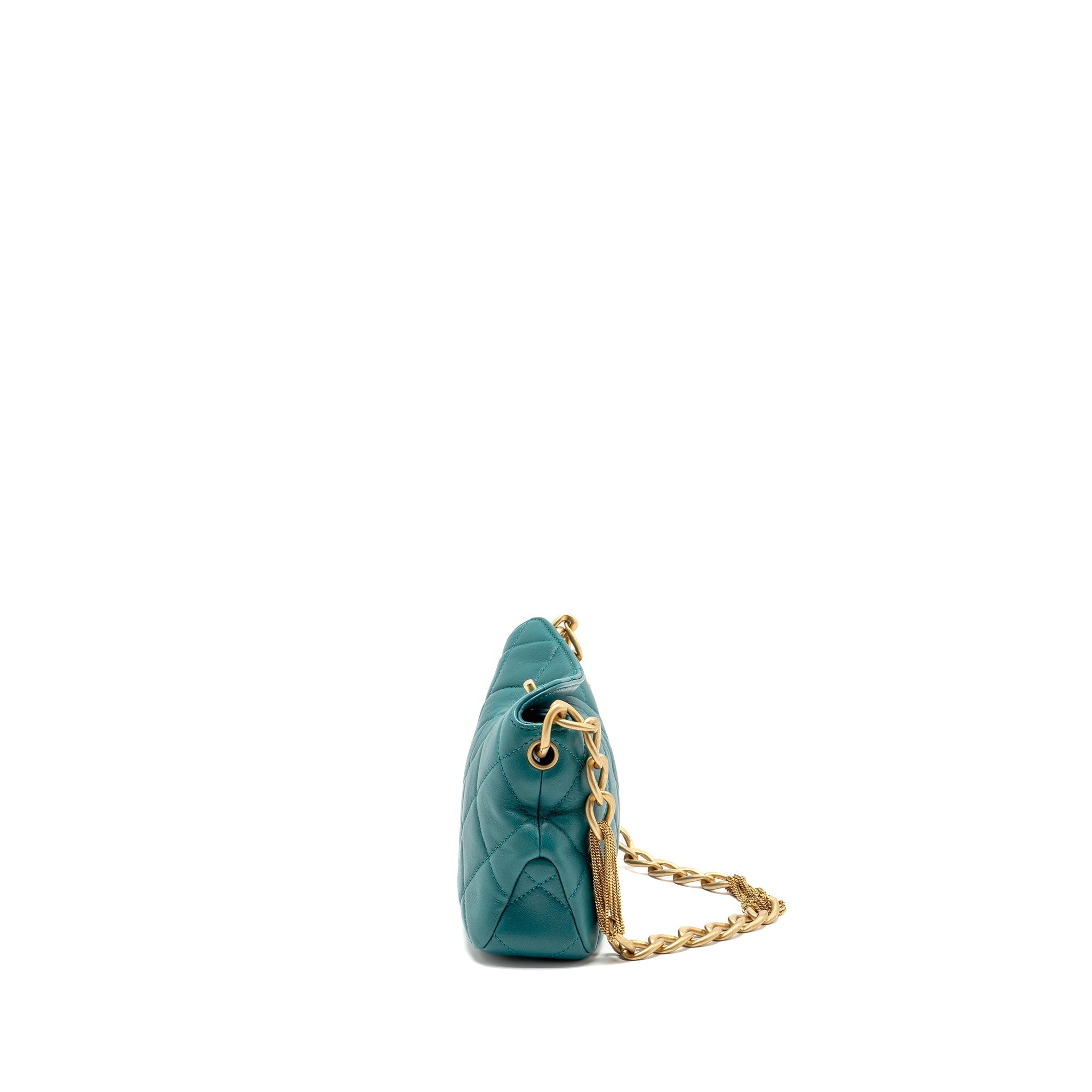CHANEL 23A SMALL CC HOBO BAG WITH DETAILED CHAIN LAMBSKIN DARK GREEN GHW (MICROCHIP)