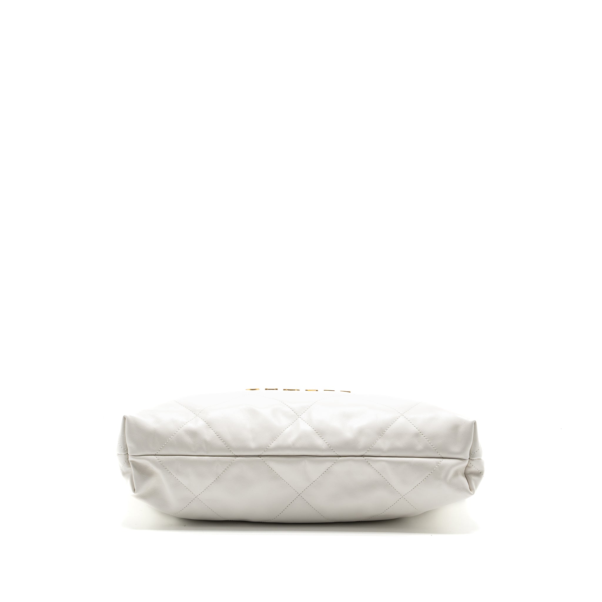 CHANEL MEDIUM 22 BAG GOLD LETTER SHINY CALFSKIN WHITE GHW (MICROCHIP)
